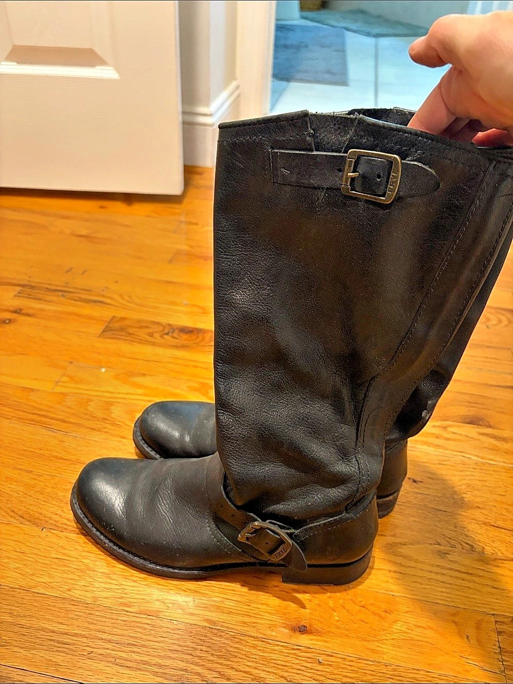 Frye Harness 12R Black Leather Heeled Boots US 9